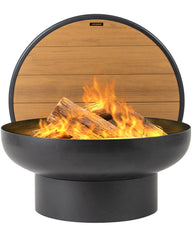 DENKOE front view of iron fire pit table, durable outdoor centerpiece