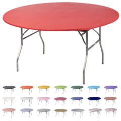 Designs by DaVal front view on 60-inch table showing fitted red finish and professional look