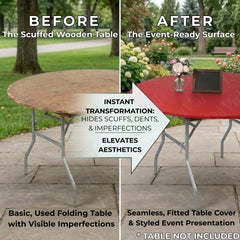Designs by DaVal size comparison on 60" round table showing fit and scale for buyers