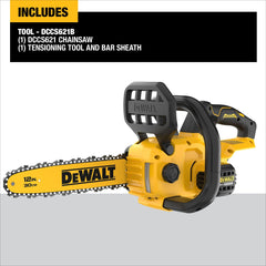 DEWALT 12 in. bar and chain close-up showing cutting teeth for efficient cuts