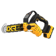DEWALT pruning chainsaw front view showing compact body and lightweight balance for easy handling