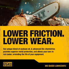 DEWALT oil viscosity close-up showing cling and flow for reduced fling-off