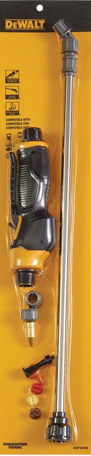 DEWALT wand and shut-off front assembly showing durable steel and glove-friendly grip