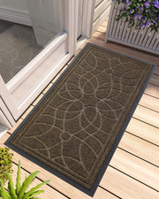 DEXI front view of brown 24x47 mat shows decorative grooves and curb appeal