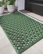 DEXI front door mat full view showing durable green rubber and low profile benefit