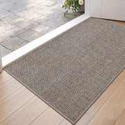DEXI front view of 24x36 gray linen mat showing clean entrance benefit