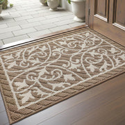 DEXI front view brown entry mat showing full design and welcome benefit