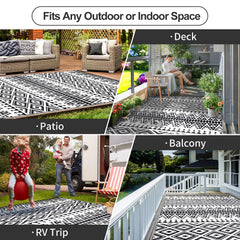 DiiKoo rug on patio with furniture showing outdoor comfort and weather resistance