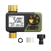 Diivoo timer front view showing controls and robust brass fittings for reliable watering
