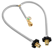 Dingbaayee front view of packaged Y-splitter hose showing components and benefits
