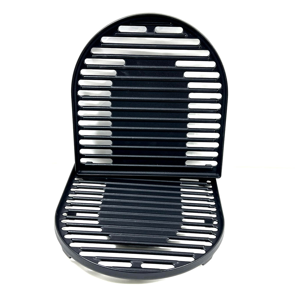 Direct Store front view of two cast iron grates showing full cooking area and fit for Coleman
