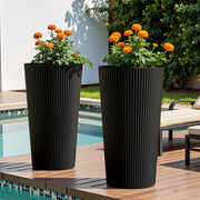 Diyfire front view of two black planters showing modern appeal and stability