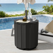 Diyfire front view showing stable umbrella base and table surface benefit