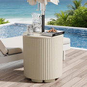 Diyfire front view showing umbrella stand and table surface benefit