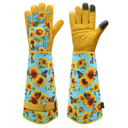 DLY blue gloves front view showing full palm protection and floral back