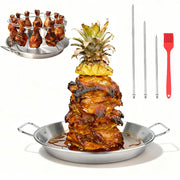 DOLAMOTY front view of vertical skewer pan showing stable base and pan benefits