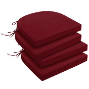 downluxe front view of four burgundy outdoor chair cushions showing neat fit and color