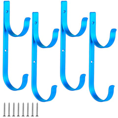 Dpyrrhic front view of blue pool pole hooks showing neat storage