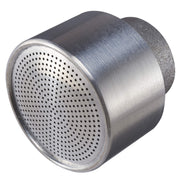 Dramm front view of metallic aluminum 400DC nozzle showing shape and finish for reliable watering
