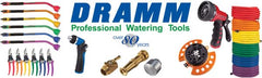 Dramm One Touch Revolution watering a hanging basket with thumb control to conserve water and reduce runoff