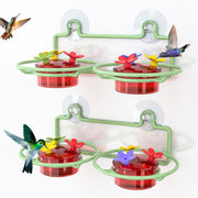 Dreamdrawer front view window mounted feeder showing dual 2oz bottles and flowers attracting birds