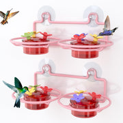 Dreamdrawer front view of dual window hummingbird feeder showing clear bottles and pink flowers for easy bird viewing