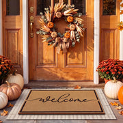 Drydiet front view stacked mats showing layered welcome and neat curb appeal