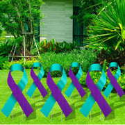 Drydiet ribbon front view showing purple and teal colors and clear awareness message