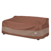Duck Covers front view showing full sofa coverage and neat fit benefit