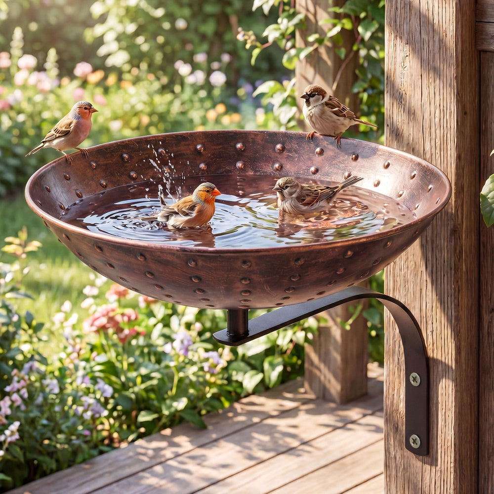 Dunkive front-facing basin showing wide rim and vintage copper for garden charm