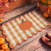 Dunzy pumpkin welcome mat front view showing seasonal design and curb appeal