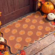 Dunzy front view pumpkin scalloped mat showing welcome design and curb appeal
