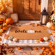 Dunzy pumpkin doormat front view showing welcome design and curb appeal