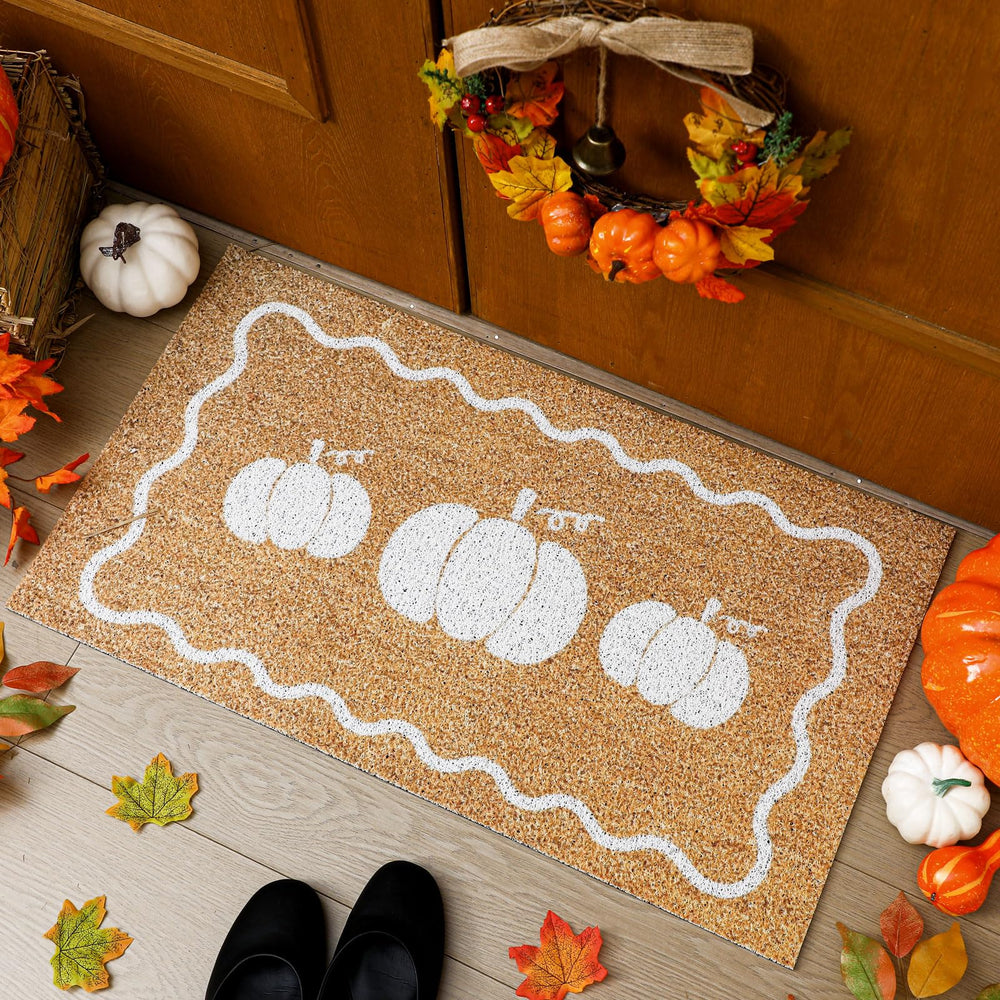 Dunzy white pumpkin front view showing welcoming seasonal design and curb appeal