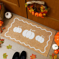 Dunzy white pumpkin front view showing welcoming seasonal design and curb appeal