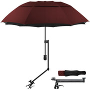 DUOUPA front view wine red umbrella showing full shade coverage and portability