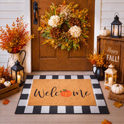 Duraaamo coir pumpkin doormat front view showing seasonal welcome
