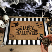 Duraaamo coir welcome mat front view showing festive message and durable scraping