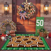 Duraaamo football mat front packaging showing welcome design and durable finish