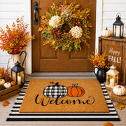 Duraaamo front view of fall coir set showing seasonal pumpkin design and welcome effect