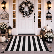 Duraaamo front view striped porch rug showing bold contrast and welcoming curb appeal