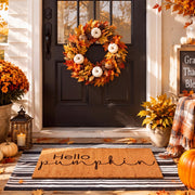 Duraaamo coir hello pumpkin doormat front view showing welcome design and durable scrape surface
