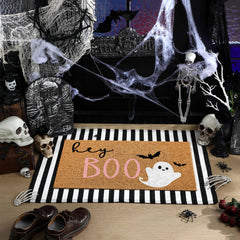 Duraaamo black and white striped rug full view offering bold style and cushioning