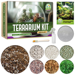 Duspro front packaging of medium terrarium kit showing included materials and guide, simplifies setup
