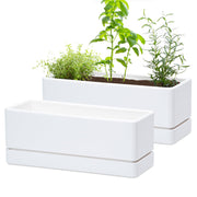 D'vine Dev front view of white rectangular planters showing clean lines and compact benefit