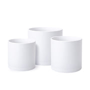 D'vine Dev front view of three white pots showing minimalist style and versatility