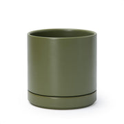 D'vine Dev front view of olive ceramic planter, clean modern look
