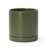 D'vine Dev olive planter front view showing sleek cylinder and elegant finish