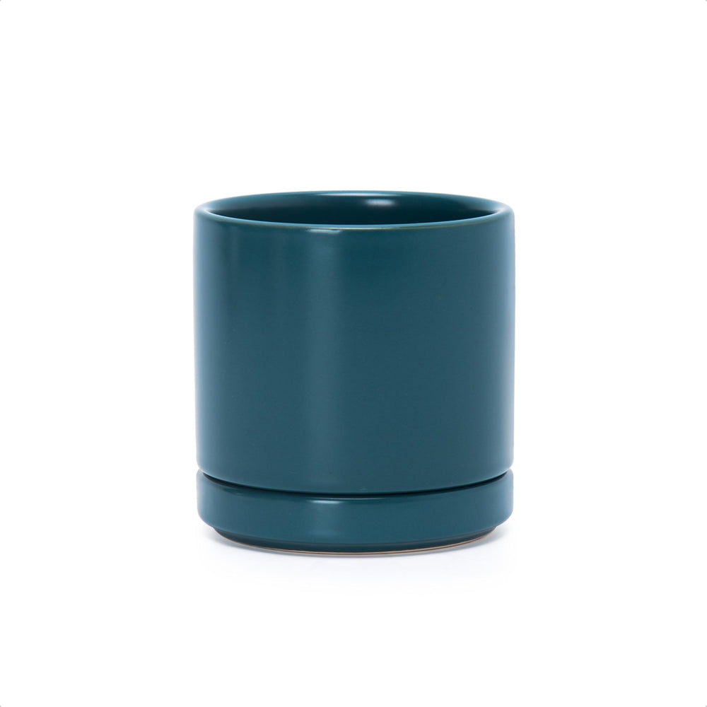 D'vine Dev front view of teal planter showing clean cylinder and stylish look