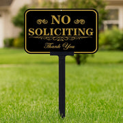 DXSIGN front view of aluminum no soliciting sign showing clear message and curb appeal